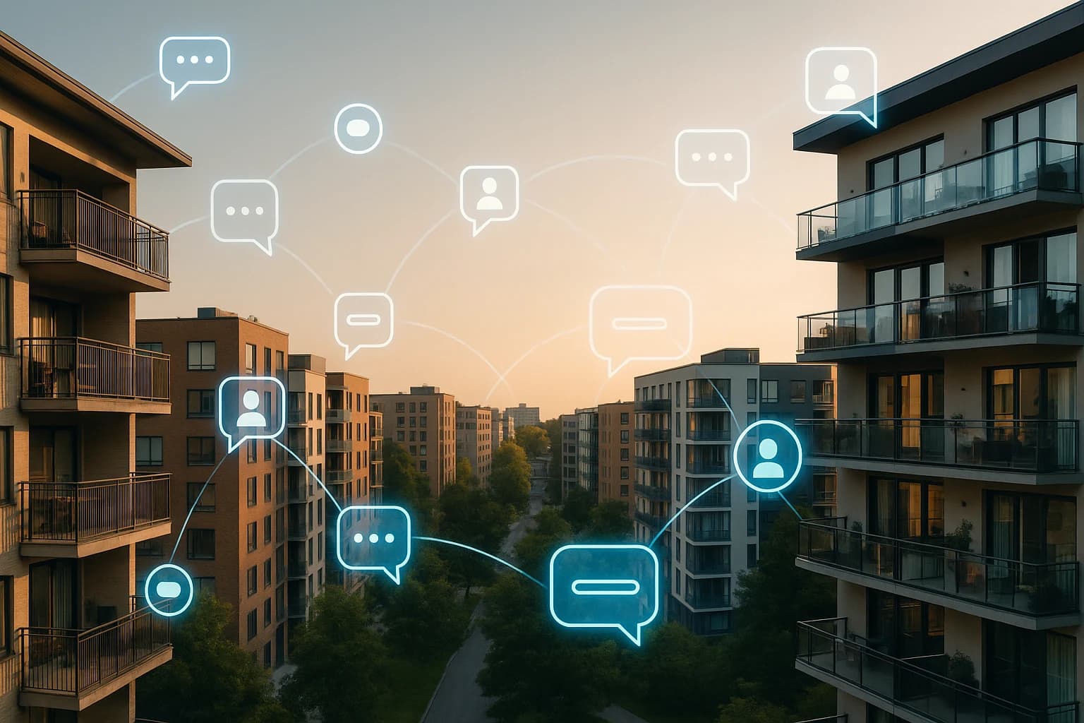 Managed building exterior — Eloria handles resident conversations